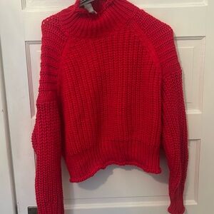 NEVER WORN Red chunky knit sweater. Slightly cropped with cinch waist and wrist